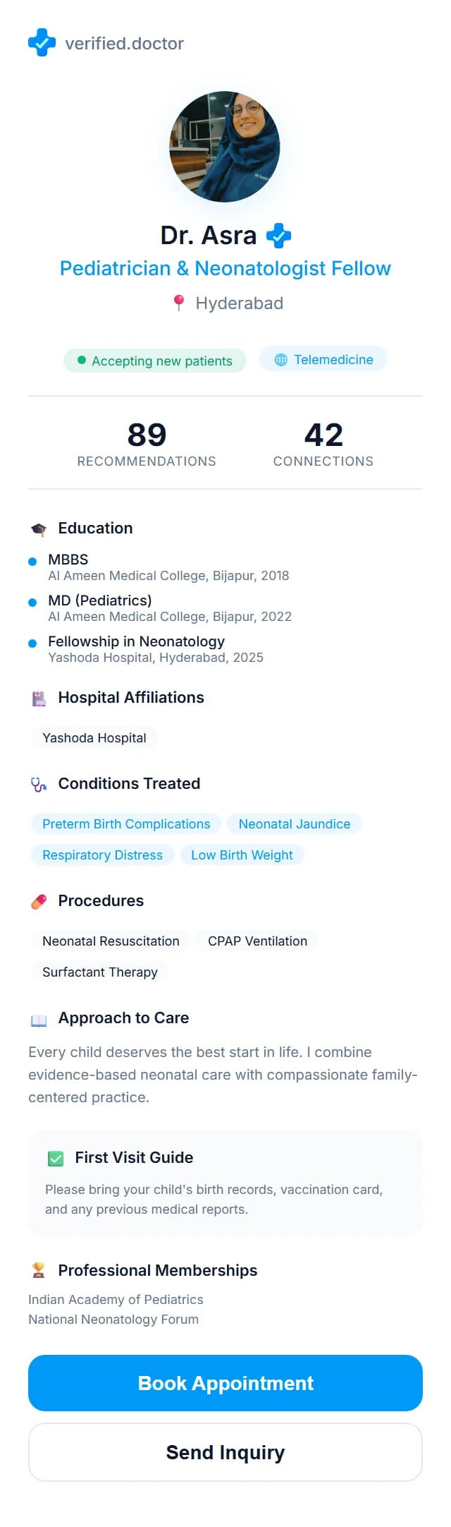 Dr. Asra - Pediatrician profile